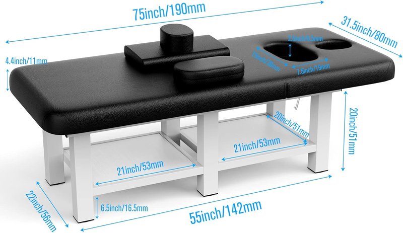 Metal Frame Wide Stationary Massage Table - Heavy Duty PU Leather Spa Treatment Bed | 31.5'' Wide, 75'' Long, Black