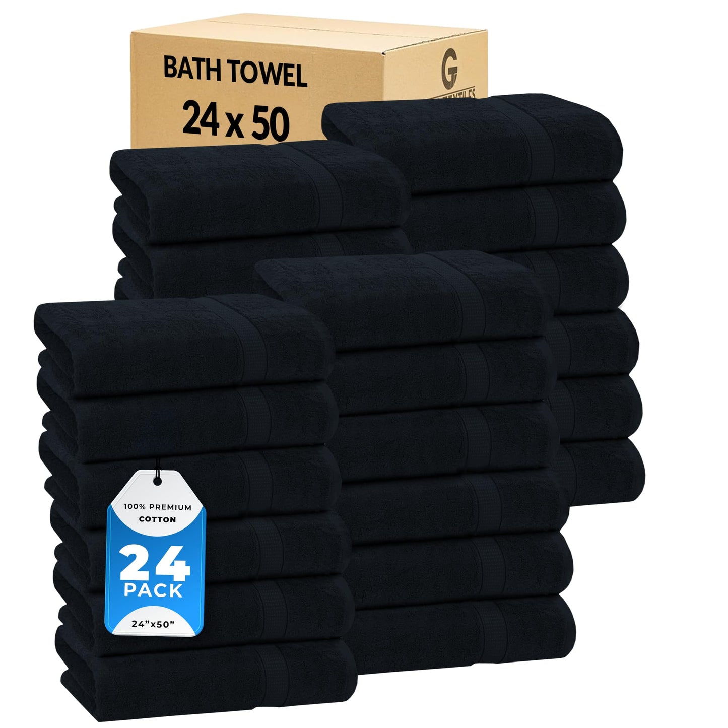 GOLD TEXTILES Premium Grey 100% Cotton Bath Towels Set (24 Pack, 24 x 50 Inch) High Absorbency Multipurpose Quick Drying Pool Gym Hotel Spa Bath Towel (24, Grey)