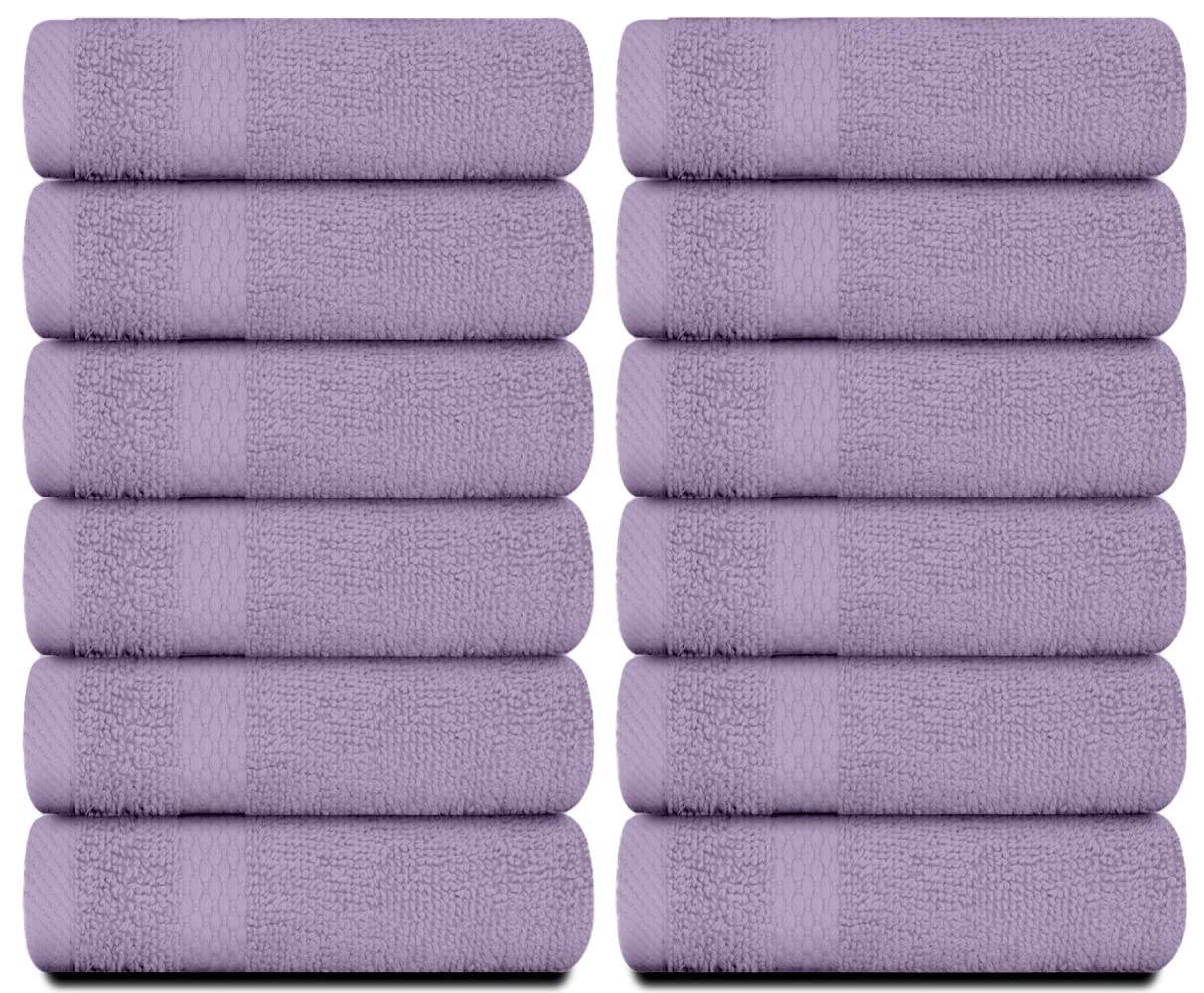 White Classic Luxury Cotton Washcloths 13x13 Inch - 650 GSM Turkish Cotton | Hotel, Spa, Bathroom Face Towel | 12 Pack, Lavender