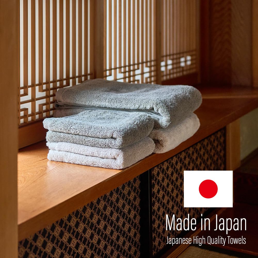UENO TOWEL Luxury Japanese Wash Cloth - Set of 2, Senshu Towels, Greige, Approx. 13" x 33.5", Ultra Soft, Quick Drying, Absorbent, Lightweight, Ideal for Bath, Bathroom, Yoga, Spa, Body, Gift