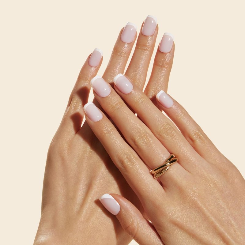 LAMIMOSA 32Pcs Milky White French Tip Press on Nails Short Square - Soft Gel Fake Nails in 16 Sizes, Reusable Glue on Nails Kit, False Nails, MILKY FRENCHY