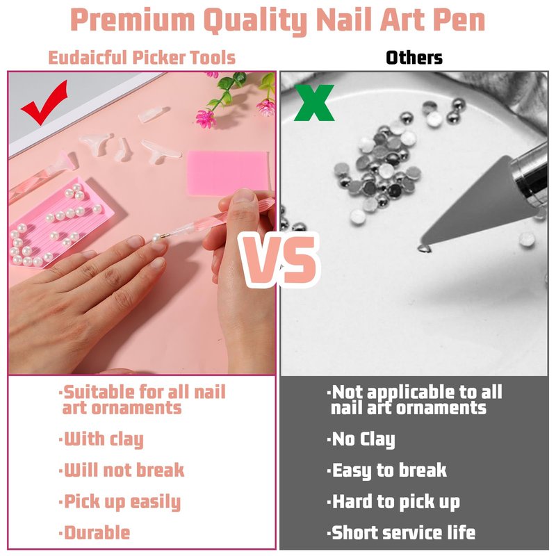 FNANJWQ Rhinestone Pickup Tool Set: 2 Pcs Rhinestone Picker Handles Dual-Ended Rhinestones Applicator Dotting Tool Pen Shiny Diamond Dot Drill Pen for DIY Home Nail Salon