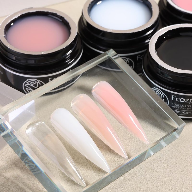 Fcozpjk Builder Gel for Nails, 4 Colors Thickening Builder Nail Gel Clear Milky White Nude Pink Nail Strengthener Gels Kit with Brush Pen Soak Off UV Polish Nail Extension Manicure Supplies