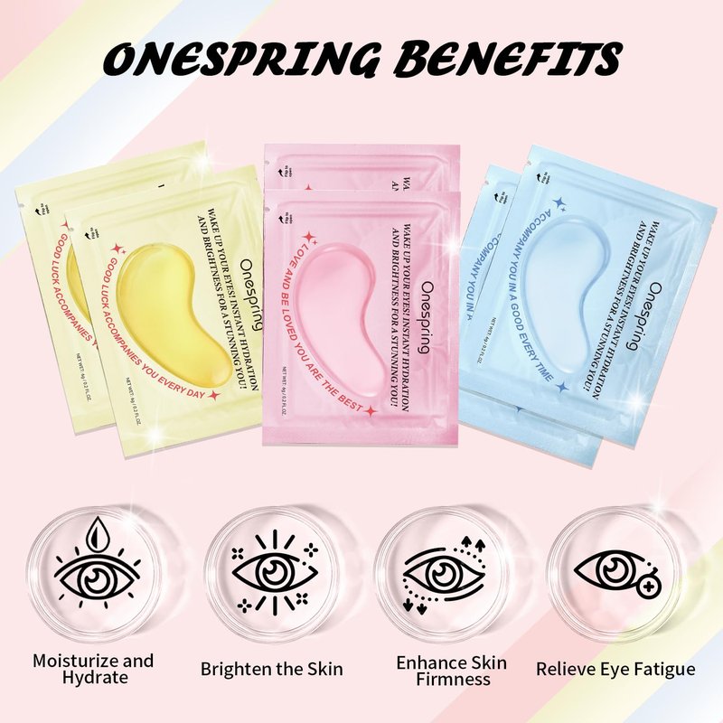 Onespring Eye Masks (8 Pairs) - 24K Gold, Caffeine and Retinol Under Eye Patches, Gel Pads for Wrinkles, Puffiness & Dark Circles, Bachelorette Party Favors, Self Care, Birthday Gifts for Women