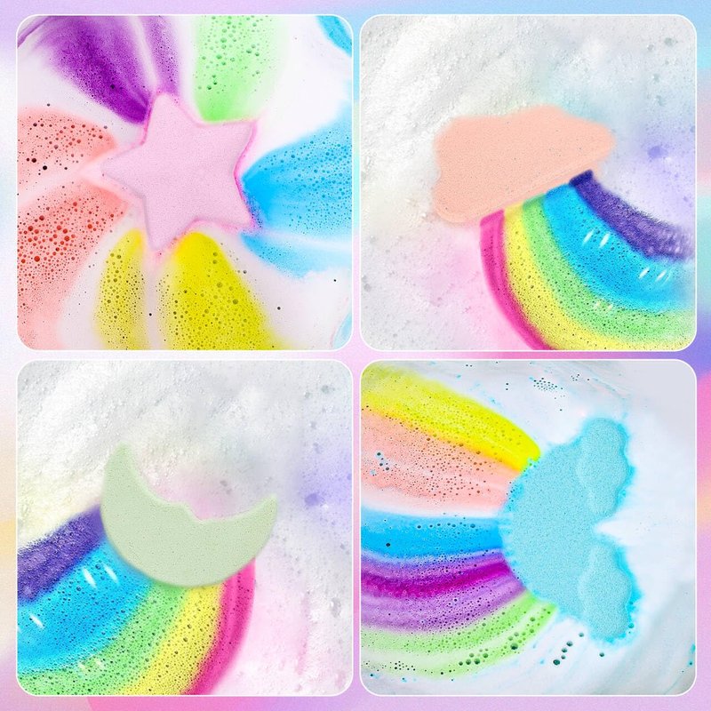 Rainbow Bath Bombs for Kids - 4 Pcs Handmade Natural Kid Bath Bombs, Birthday Gifts for Kids Girls, Organic Bubble Bath