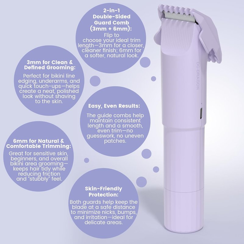 Bikini Shaver Womens Electric Razor 2-in-1 Electric Bikini Trimmer for Women Ainless Electric Razors for Pubic Hair, Face, Legs, Ipx7 Waterproof Underarms Electric Bikini Trimmer for Women