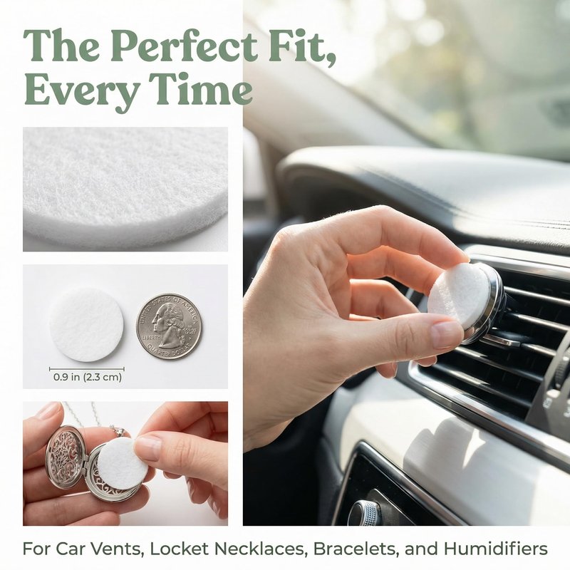 GLEAVI 100 Pack Essential Oil Diffuser Pads, 0.9 Inch Unscented Aroma Replacement Pads, Highly Absorbent Scent Refill Inserts for Car Vent Clip, Humidifier and Locket Necklace