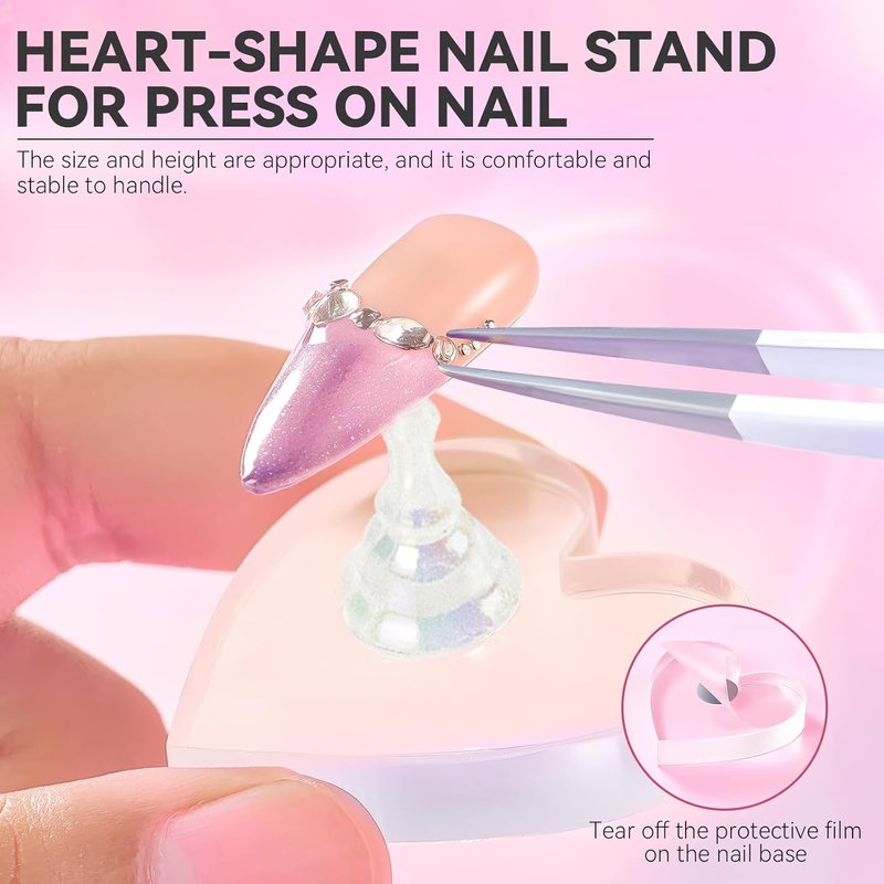 Aurora Nail Stand - Strong Magnetic Holder Kit for Press-On Acrylic Nails | 200PCS Double-Sided Tape & Heart-Shaped Display (Medium)
