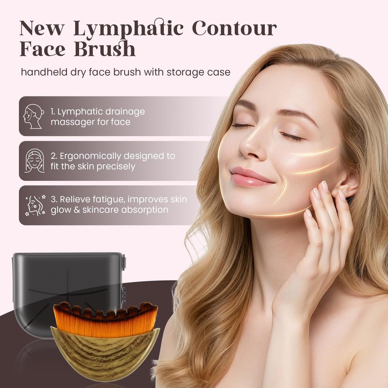 Lymphatic Contour Face Brush and Gua Sha Set, 2-in-1 Manual Facial Brushes for Lymphatic Drainage - Anti-Puffiness, Detox Sculpting Guasha Brush to Improve Skin Glow & Absorption