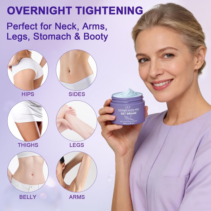OLV Overnight Toning Whip, Body Firming Cream for Women, Anti Wrinkle Moisturizing Toning Whip, Smooth & Tight Skin Help Target The Appearance Of Loose Skin for All Skin Types (3.38 oz)