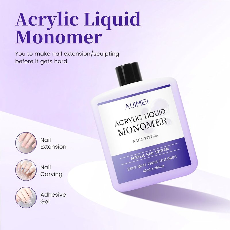 Skiennix Acrylic Liquid Monomer - Long-Lasting Formula for Professional Nail Art | 40ml (1.33 Fl. Oz)