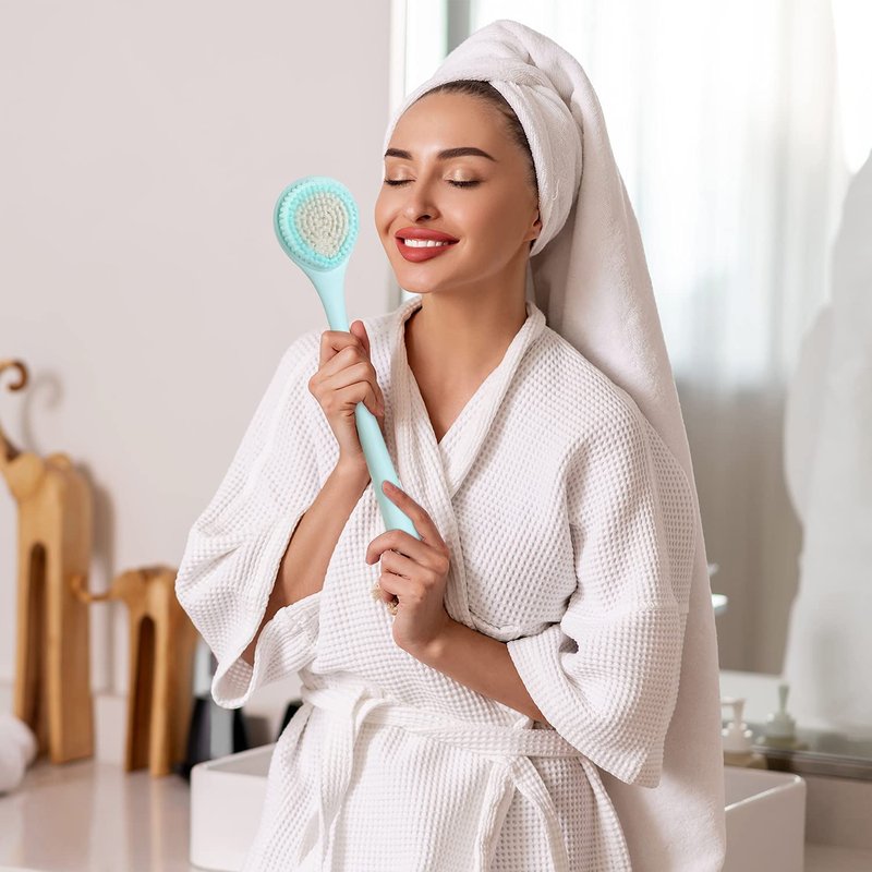 BEDELITE Back Bath Brush Long Handle for Shower of 2 - Soft Shower Brush for Men & Women,Back Brush Scrubber - 16.4" Long Skin Exfoliator for Bath Scrubber Body Brush（Blue & Ivory）