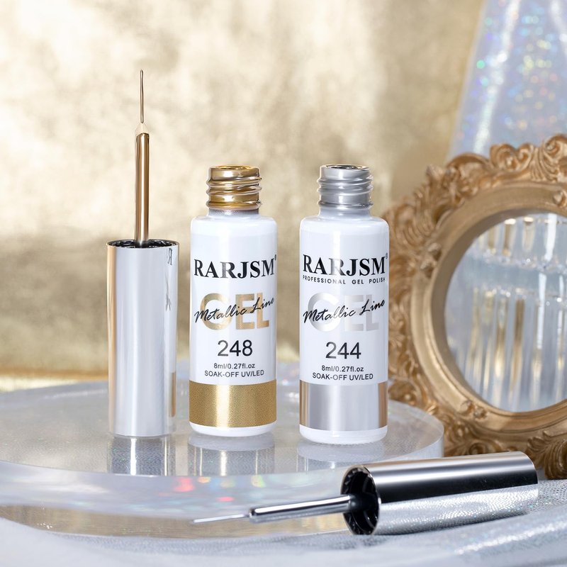 Metallic Gel Nail Polish Set - Silver, Bronze & Gold | 3D Effect, 8ml, Thin Brush for Home Salon