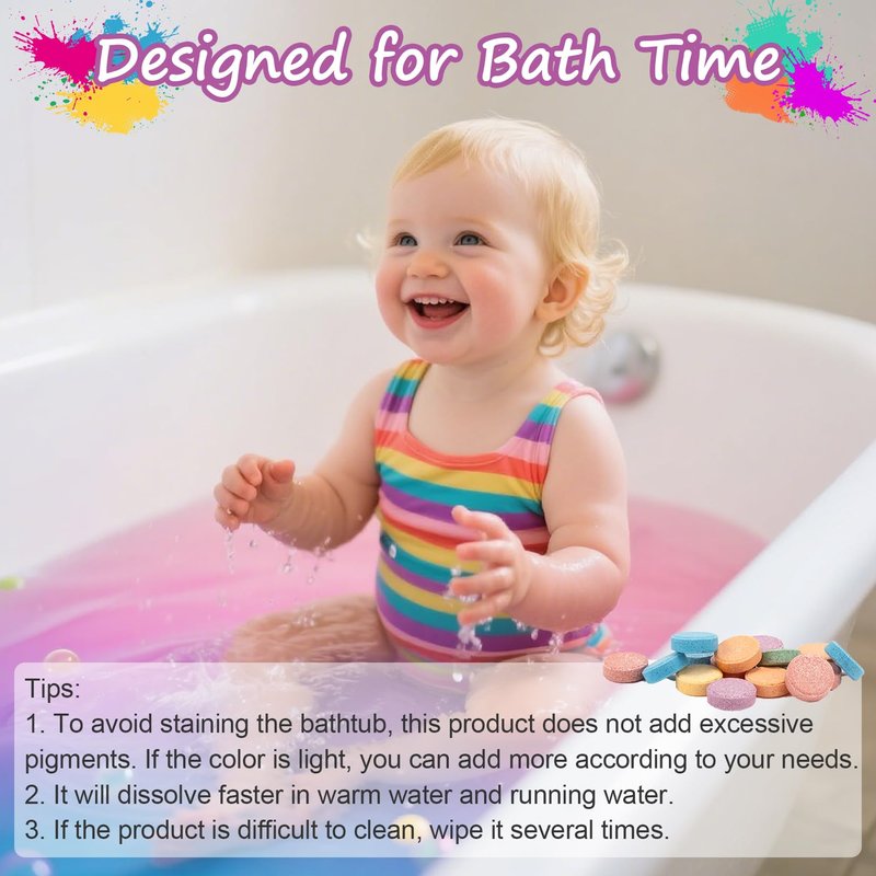 RAQEHO Colorful Bath Tablets, Water Coloring BathBomb, Fizzy, Fragrance Free & Non Toxic, Coloring Potion Tablets Spa Bath Stuff Science Experiments BathAccessories, 70 Count