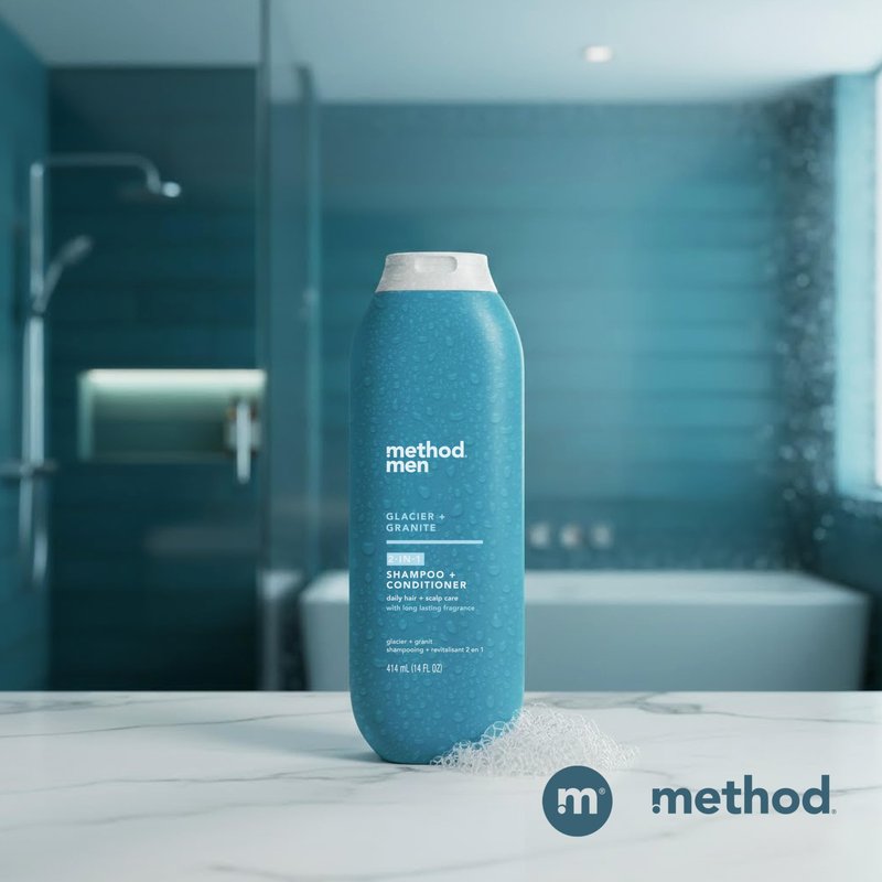 Method Men 2-in-1 Shampoo and Conditioner, Glacier + Granite - Cleans and Conditions with Argan and Jojoba Oil - Made without Parabens - 14 oz