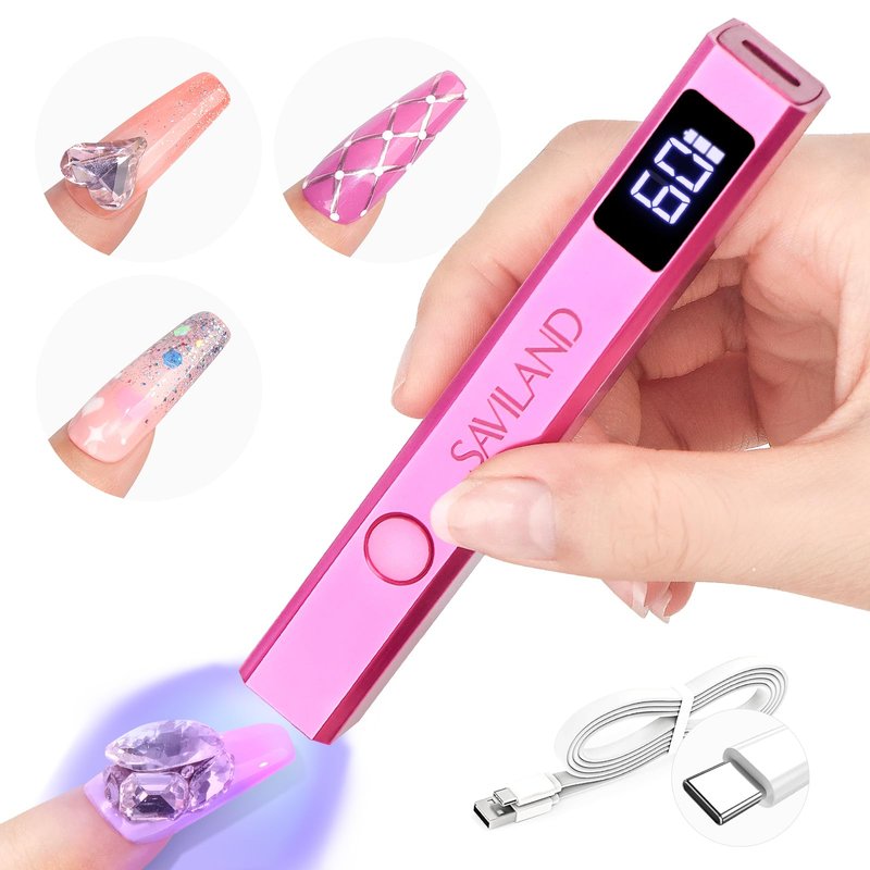 SAVILAND Handheld U V Nail Lamp: Mini Cordless Flash Cure Nail Light for Gel Polish with 2 Timer Settings 20/60s & LCD Display, Rechargeable USB U V Light Flash Cures All Soft Gels for Home Salon Use