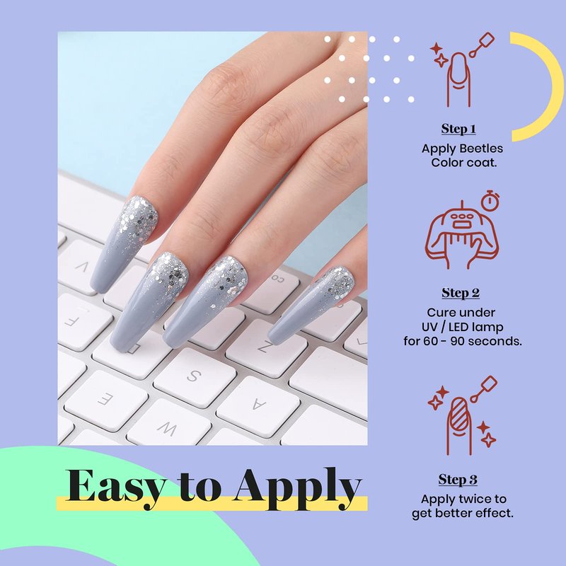 Beetles Grey Gel Nail Polish, 15ml Summer Grey Blue Gel Polish Soak Off UV LED Nail Lamp Nail Art Manicure Salon DIY Home 0.5Oz Nail Polish for Women