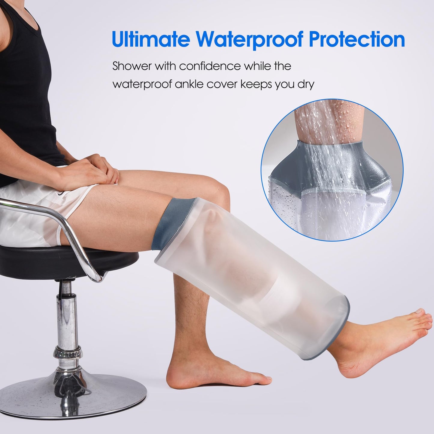 COMFYTHERA Waterproof Cast Cover for Shower Ankle Wound Protector Bath Adult Watertight Cast Bag Showering for Surgery Foot, Ankle, Burns Reusable (D-Knee M)