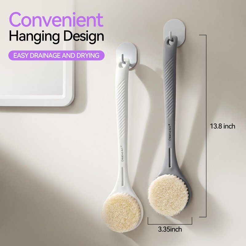 Back Scrubber for Shower for Women Men, Body Brush with Long Handle, Exfoliating Bath Washer with Soft Bristles, Body Exfoliator for Wet or Dry Brushing, Back Scrub Deep Cleaning, White