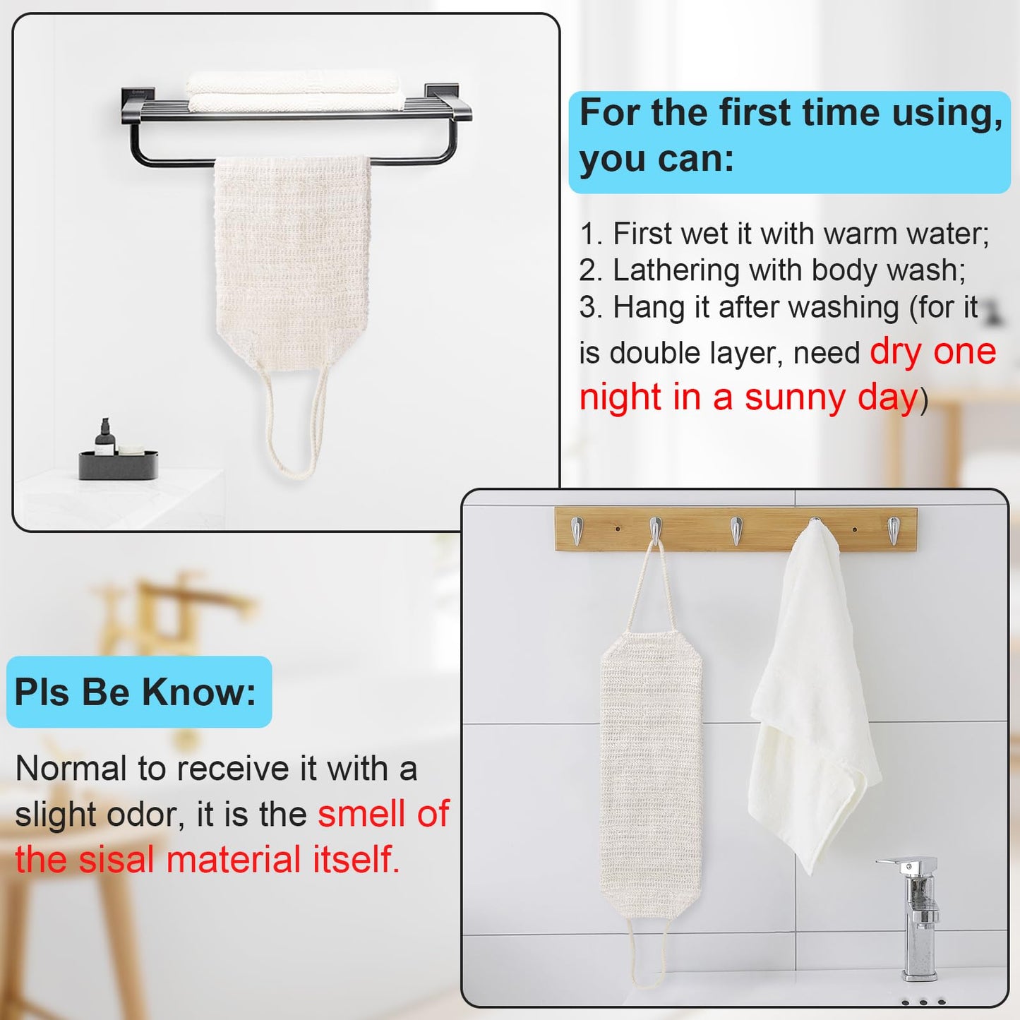 35.5" Long Exfoliating Washcloth Shower Loofah with Handle for Women, Natural Body Scrubber Back Cleaner for Shower, Double Layer Extra Rough Bath Scrubber for Body