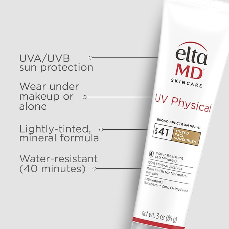 EltaMD UV Physical Tinted Sunscreen SPF 44 - 100% Mineral Zinc Oxide Formula for Face | Lightweight & Sheer Finish