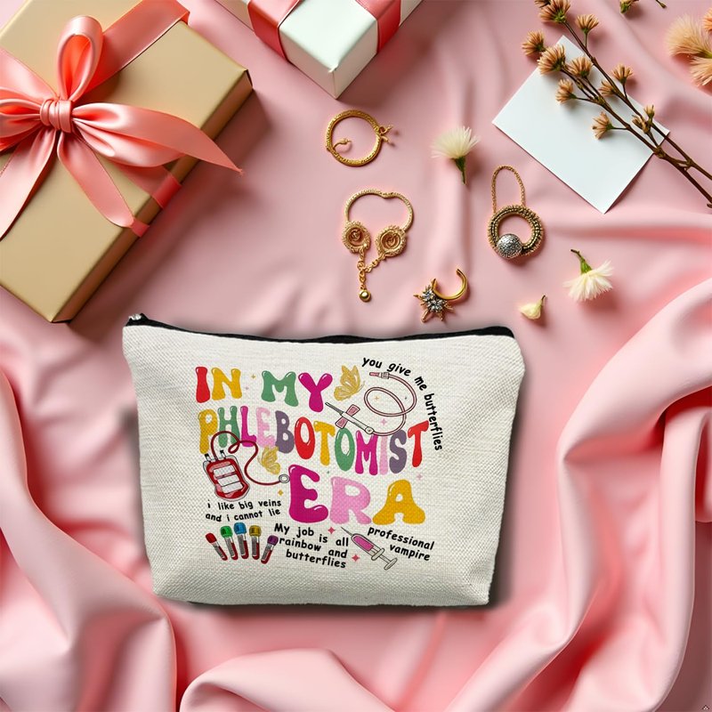 SAFDSGFDB Phlebotomist Gifts Makeup Bag, Phlebotomy Technician Medical Technologist Nurse Gifts Cosmetic Bags for Women, In My Phlebotomist Era Portable Travel Toiletry Bag Zipper Makeup Pouch