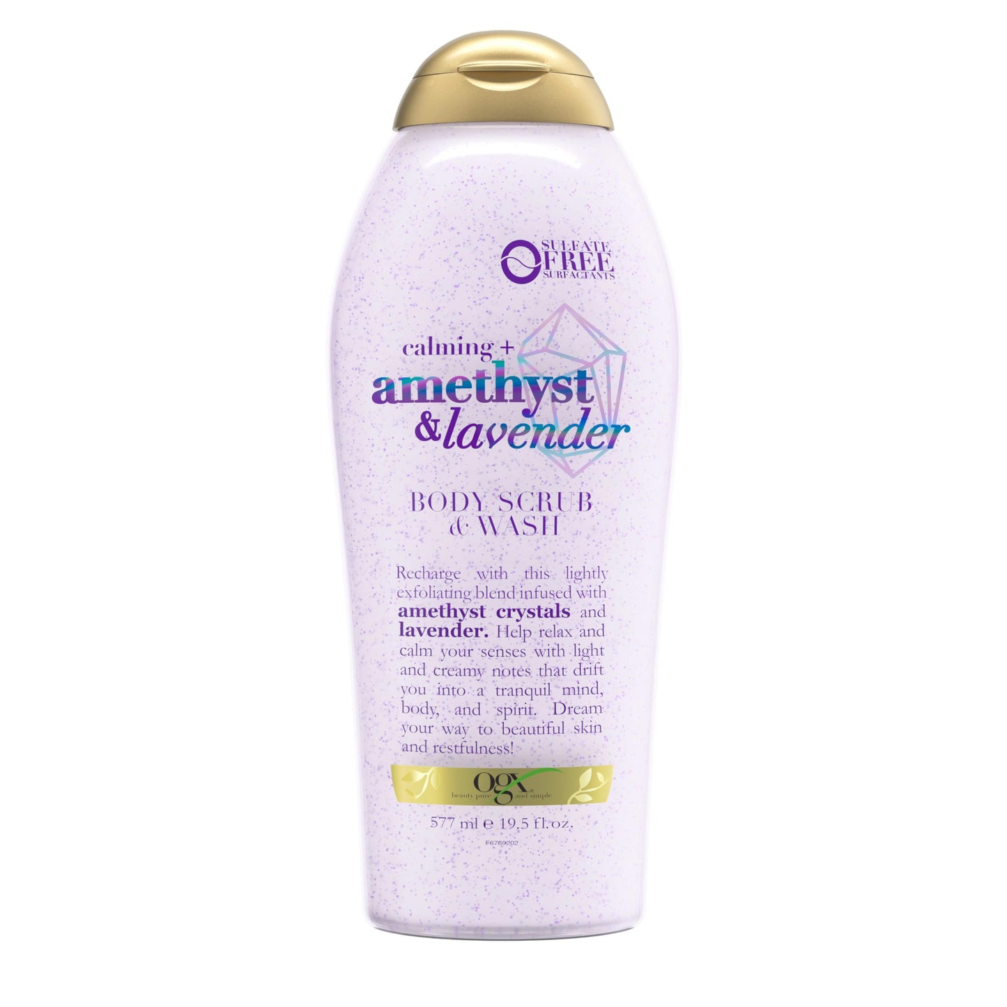 OGX Calming + Amethyst & Lavender Body Scrub & Wash, Gently Exfoliating, 19.5 fl oz