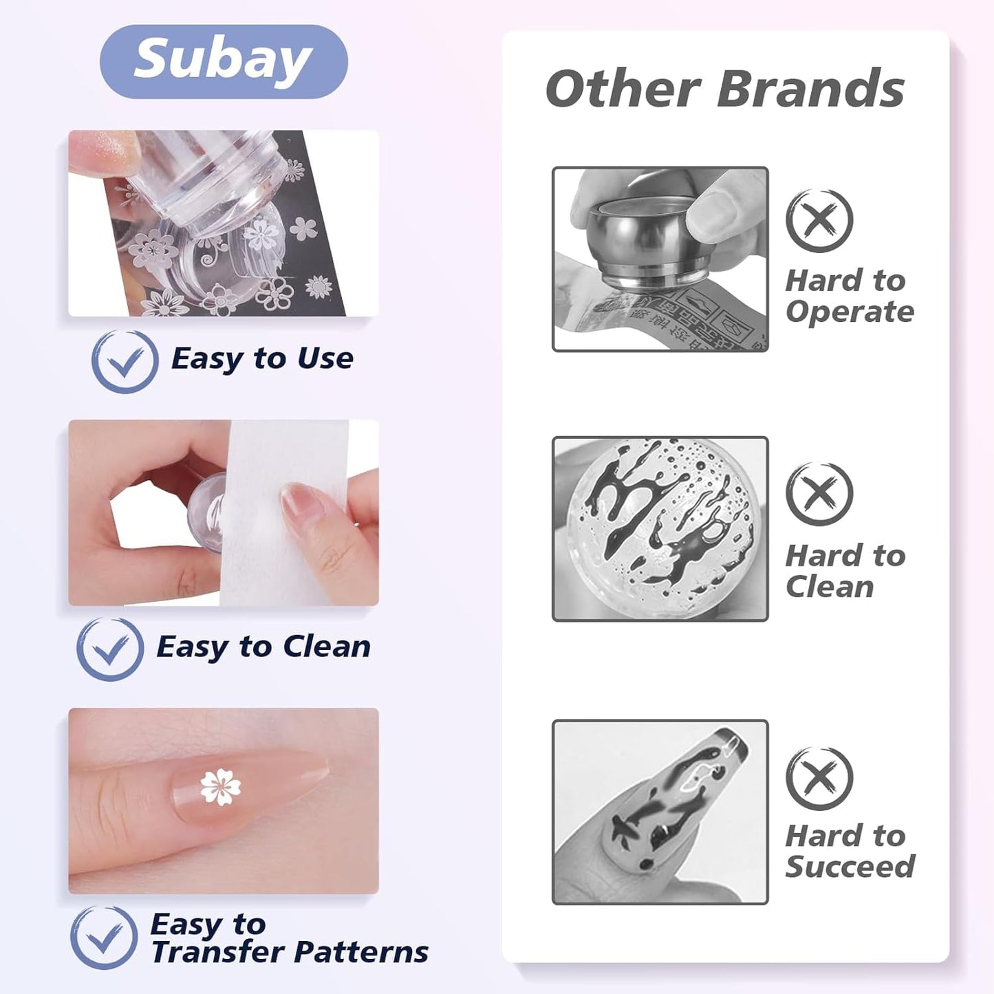 Subay Nail Stamper Kit - 2-Piece Nail Art Set with 4 Silicone Jelly Heads for DIY Gel Manicure
