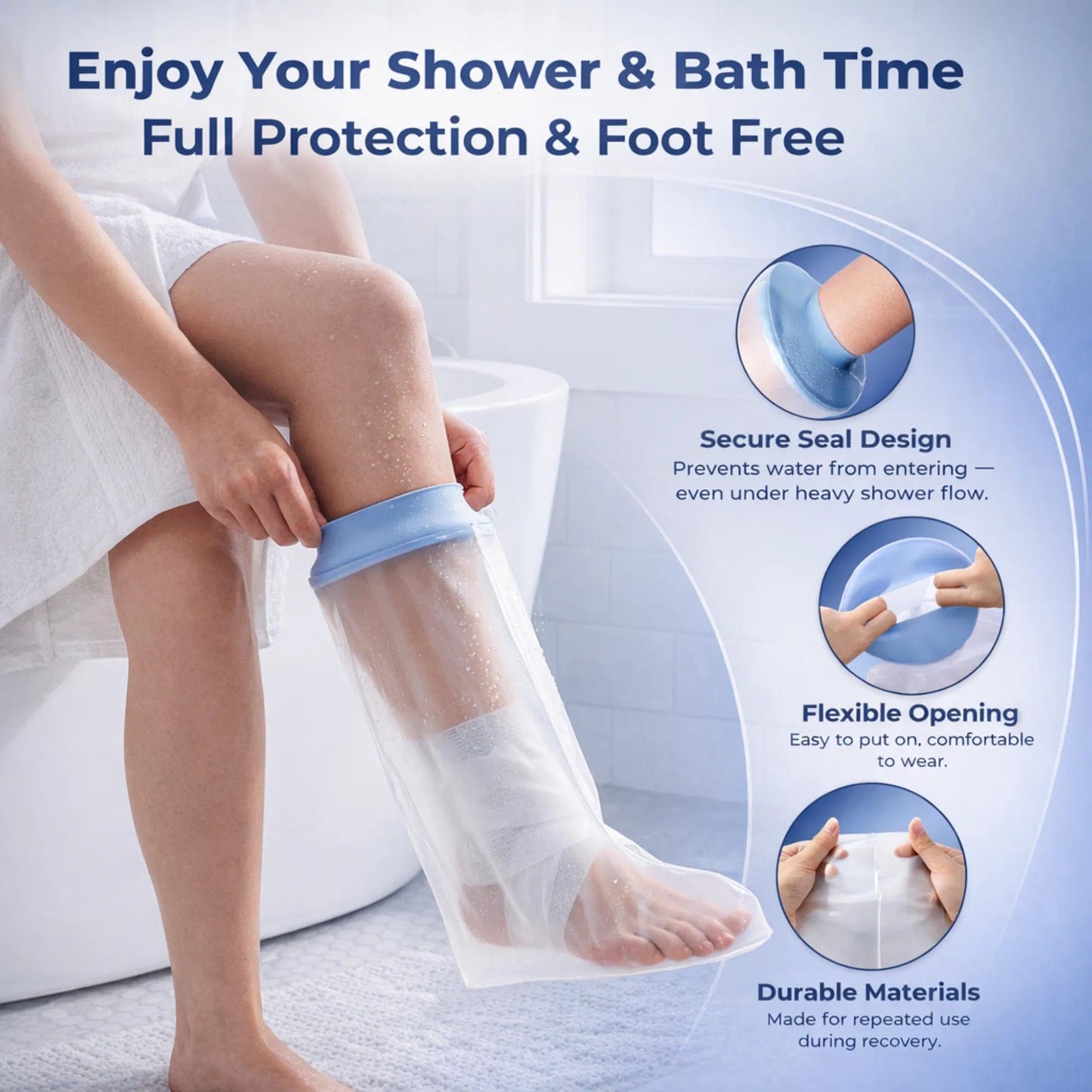 UpGoing Waterproof Foot Cast Cover for Shower Ringless Silicone Design, Reusable Medical Grade Surgery Recovery Foot Protector for Men Women, Ankle Wound Cover for Bathing Swimming