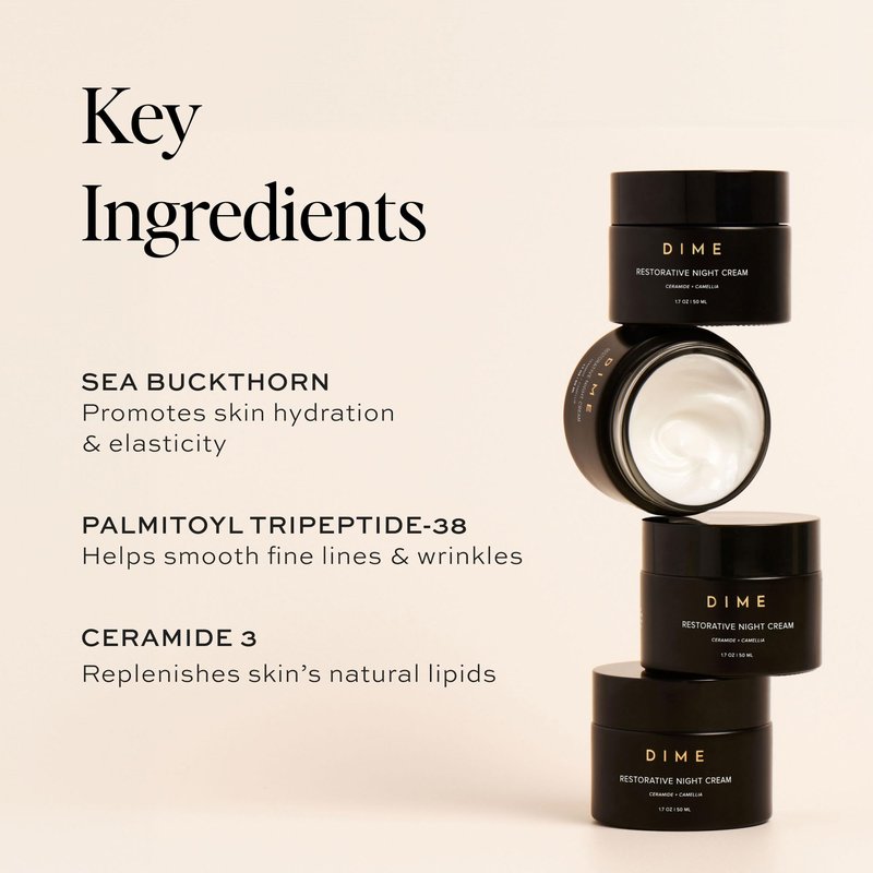 DIME Beauty Restorative Night Cream - Anti-Aging Face Moisturizer with Ceramides, Peptides, Sea Buckthorn and Squalane, Hydrating for Fine Lines and Wrinkles, Vegan, Cruelty-Free, 1.7 oz / 50 ml