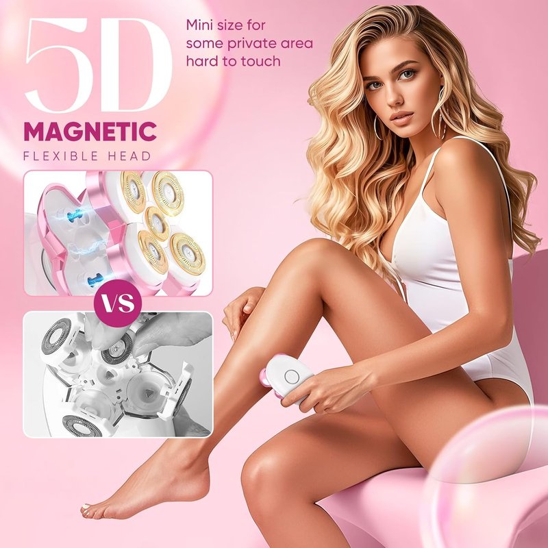Electric Razors for Women - Cordless Painless Hair Remover for Legs, Bikini & Face | Waterproof & Detachable Cherry Trimmer