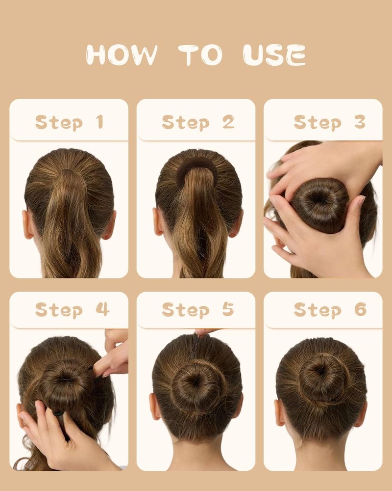 Hair Bun Maker for Kids & Women - Create Stylish Buns & Updos | 4 Black Donut Socks, Hair Wax Stick, Elastic Bands & Pins