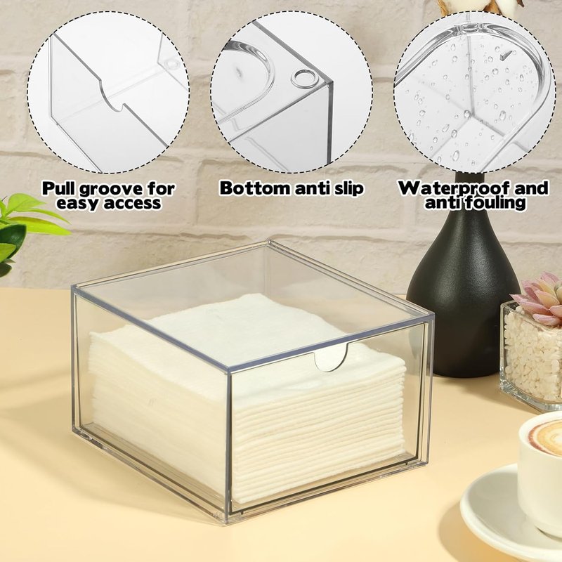 Disposable Face Towel Holder - Stackable Clear Makeup Organizer with Drawer | Vanity Bathroom Storage Solution