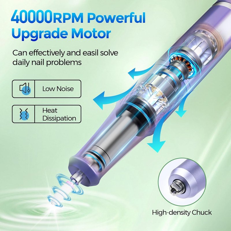 Electric Nail Drill Kit - 40000RPM Professional E-File Machine with 12 Bits for Acrylic Nails | Sparkly Diamond Finish