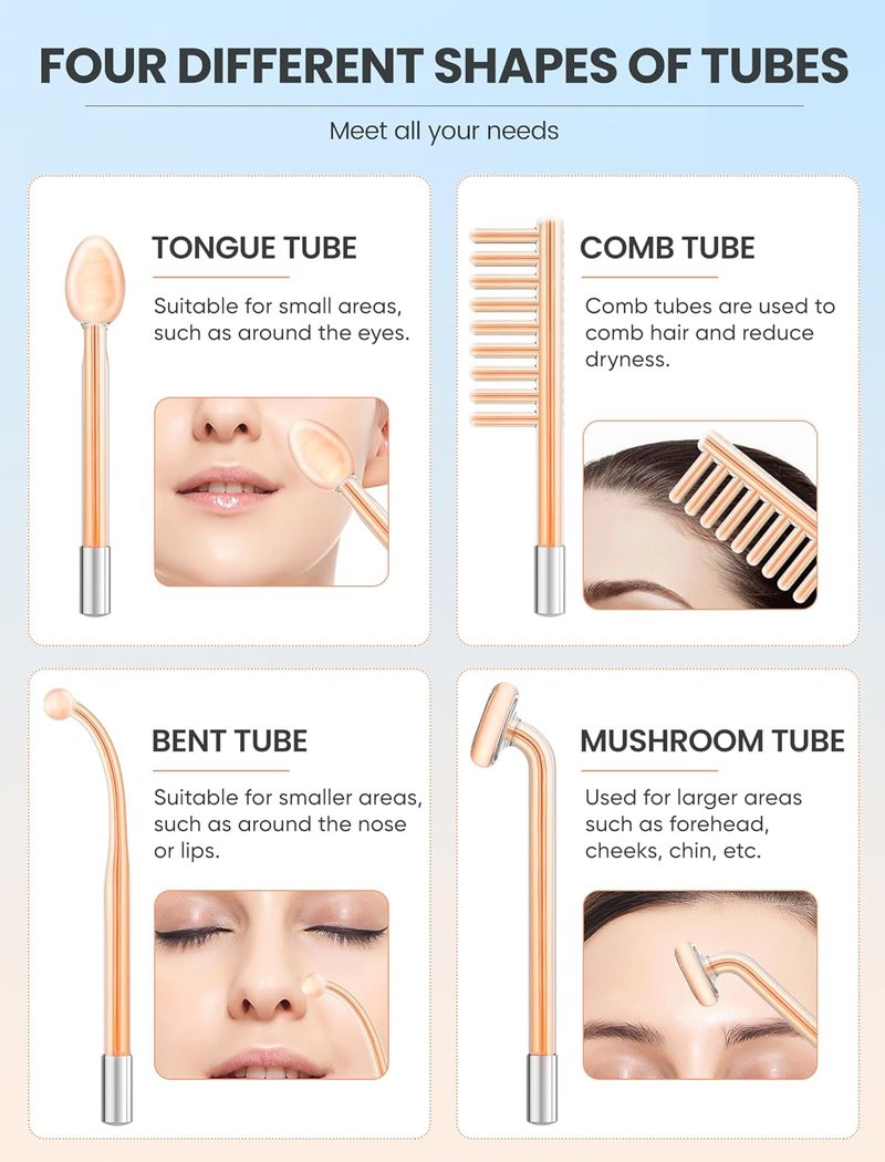 High Frequency Wand - Portable Facial Device with 4 Tubes for Skin Treatment