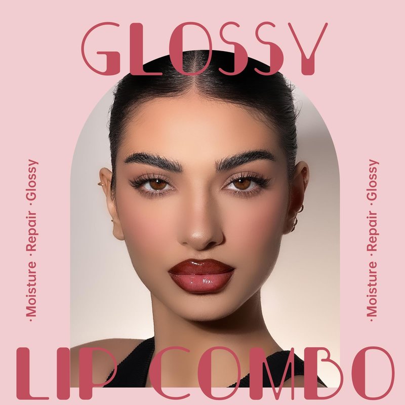 HOSAILY Nourishing Lip Gloss Moisturizing High Shine Fresh Lightweight Glossy Plumping Lip Combo for Women, Long Wear Lip Glow Oil with Brown Lip Liner Set Non-Sticky Liquid Lipstick Makeup#12