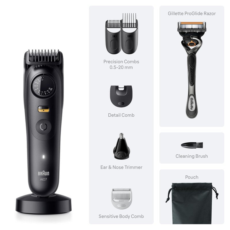 Braun Series 7 All-in-One Beard & Body Grooming Kit for Men, Cordless Trimmer, Hair Clippers & Shaver for Face, Hair & Body with Gillette ProGlide Razor, AIO 7535