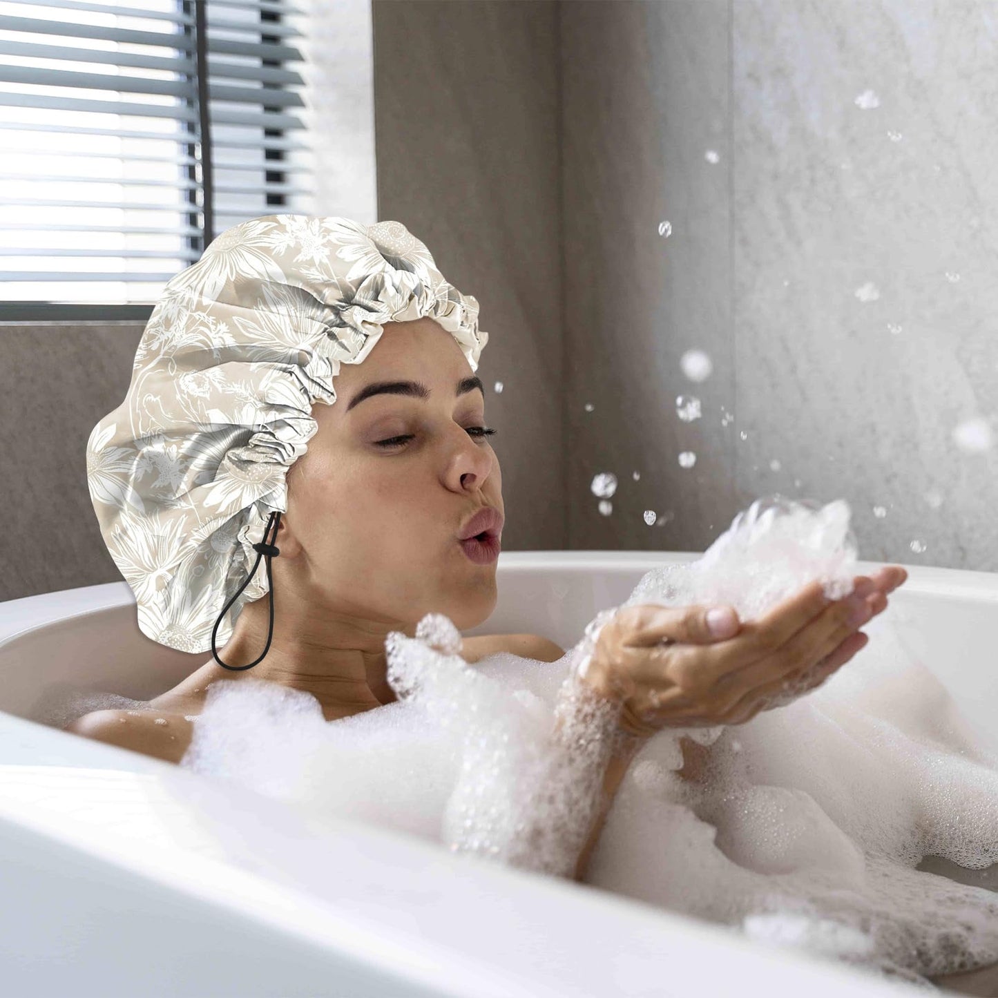 Cabreche Luxury Shower Cap Satin Silk Lined Adjustable Elastic Reusable Waterproof Shower Bath Cap Cute for Women Girls-Golden Sunflower