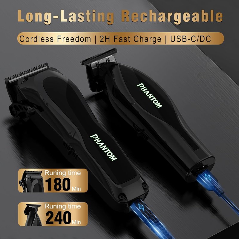 Phantom Professional Hair Clippers - Cordless Barber Trimmer Set with 13000 RPM DLC Blades | Zero-Gap for Fades & Blends
