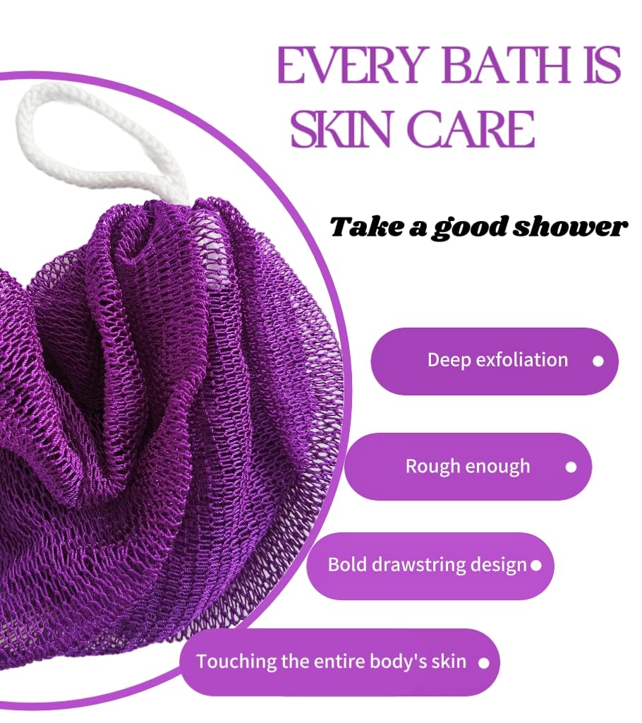 SPMKTBOZAI African Net Sponge Authentic, 2 Pieces African Exfoliating Sponge Real African Net Black Owned, African Bath Sponge Back Scrubber for Shower Loofah Bathing Accessories(Purple, Rose Red)