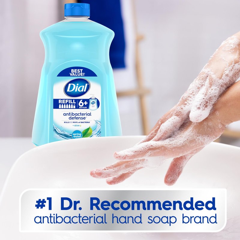 Dial Antibacterial Defense Liquid Hand Soap + Aloe, Spring Water Scent, 52 Fl Oz Hand Soap Refill (Pack of 3), Dermatologist-Tested, Gentle Formula