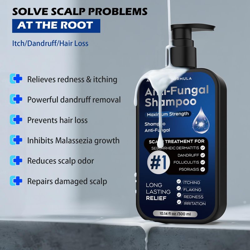 Antifungal Psoriasis Shampoo for Seborrheic Dermatitis, Folliculitis & Scalp Psoriasis, Anti-Dandruff Shampoo for Men & Women, Relieves Scalp Itching, Dryness, Sulfate & Paraben-Free, 10.1 Fl Oz-Fresh