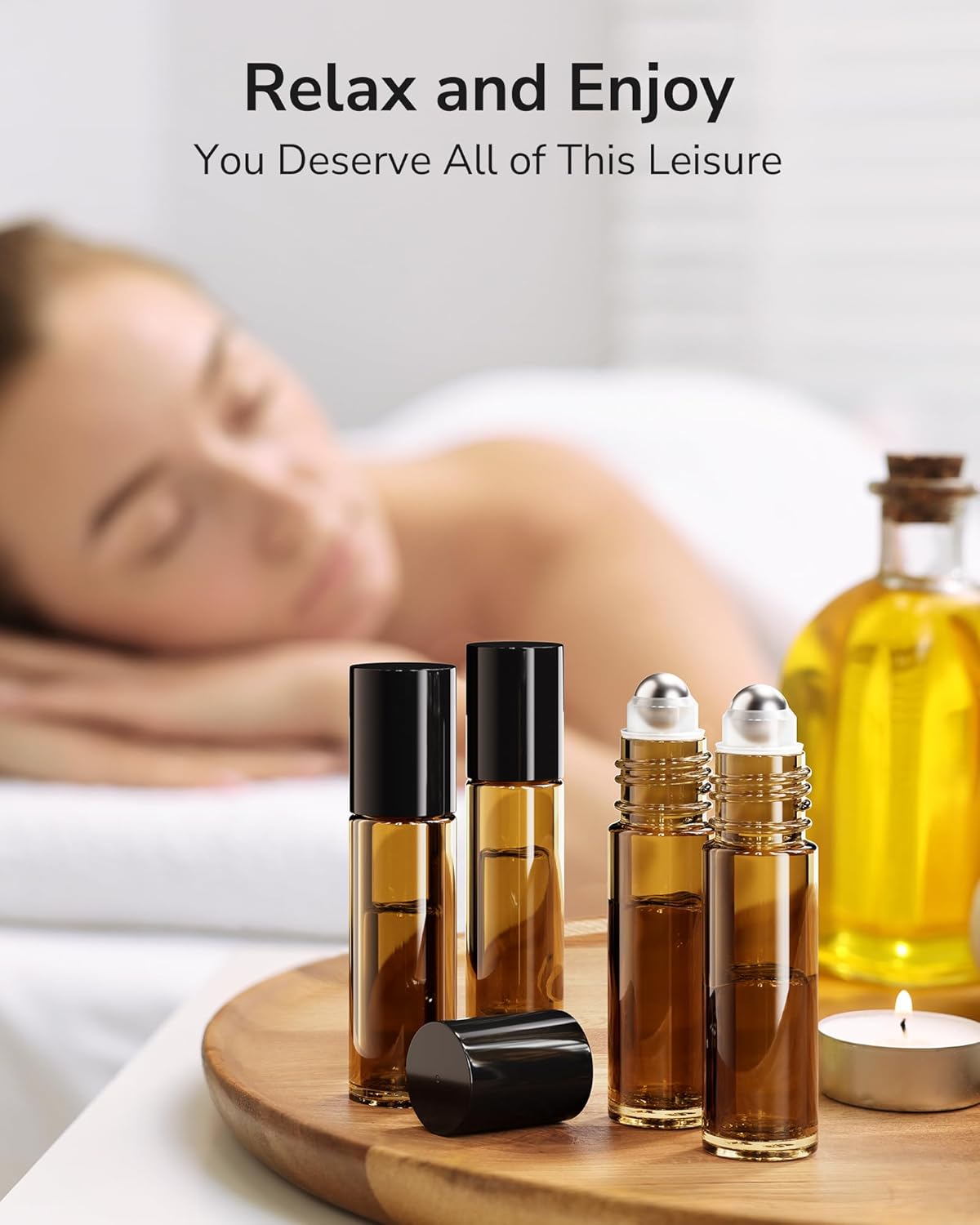 ULG 48-Pack Essential Oil Roller Bottles - 10ml Amber Bottles with Stainless Steel Roller Balls & Waterproof Labels