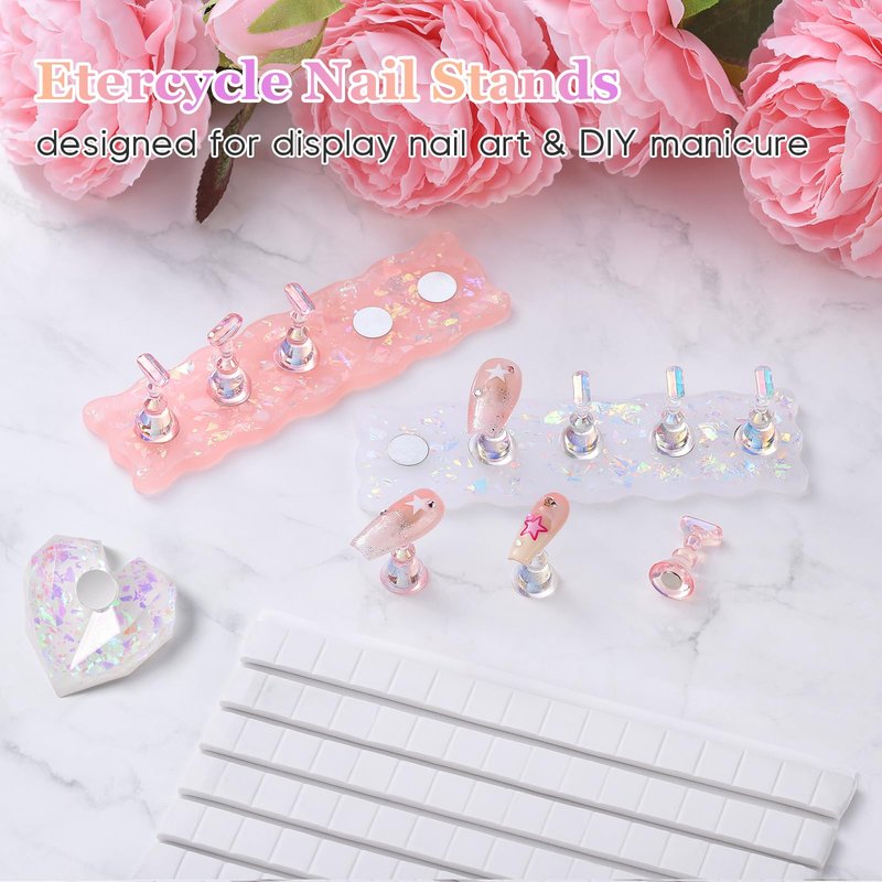 Etercycle Nail Stand, 2 Set Nail Holder For Painting Nails, Magnetic Press On Nail Kit Nail Tech Must Haves Practice Acrylic Nail Art Tools for Home DIY Salon Nails Display with 96 Pcs Sticky Putty
