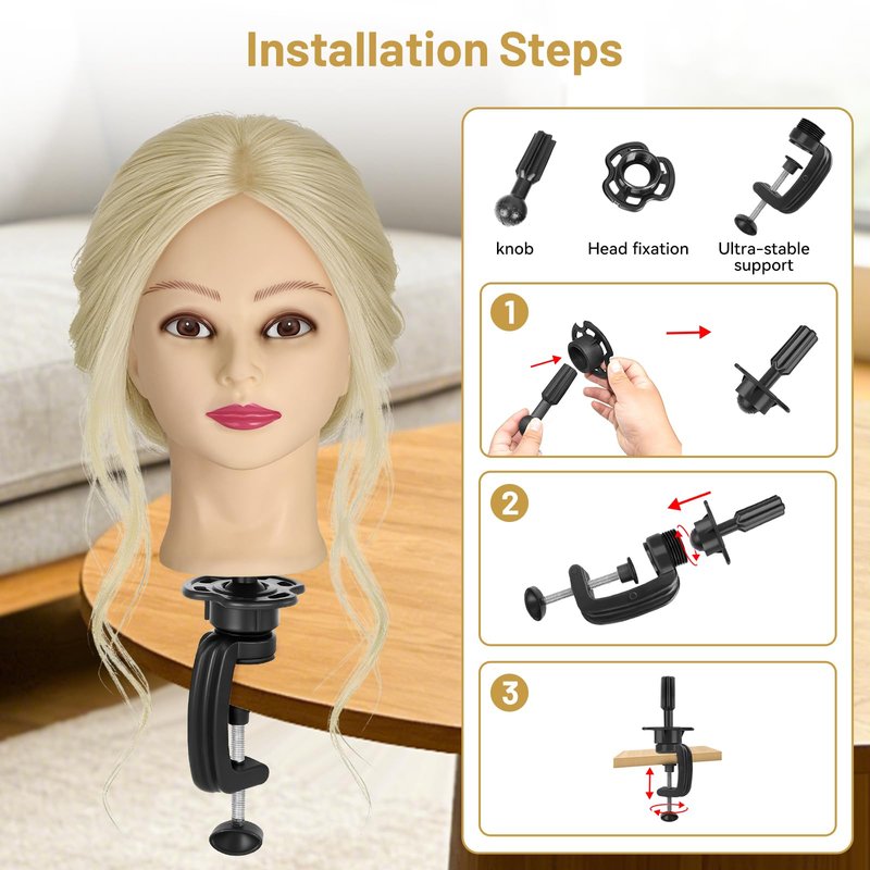 Mannequin Head with 90% Human Hair, 24" Hair Doll Head for Cosmetology & Hairdresser,Real Hair Manikin Doll Styling Head,Hairdressing Training Braiding Head with Table Clamp+Styling Set