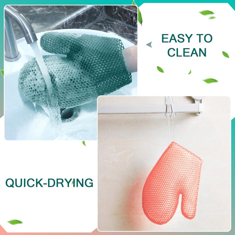 Karenhi 2 Pcs Honeycomb Exfoliating Glove Bath Mitt Body Spa Scrubber, Honeycomb Exfoliator Glove for Body Shower, Scrubber Sponge Shower Loofah, Quick Drying(Green,Pink)