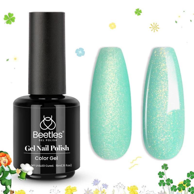Beetles Mint Green Gel Polish - 15ml Spring Glitter Nail Polish with Mermaid Turquoise Shimmer