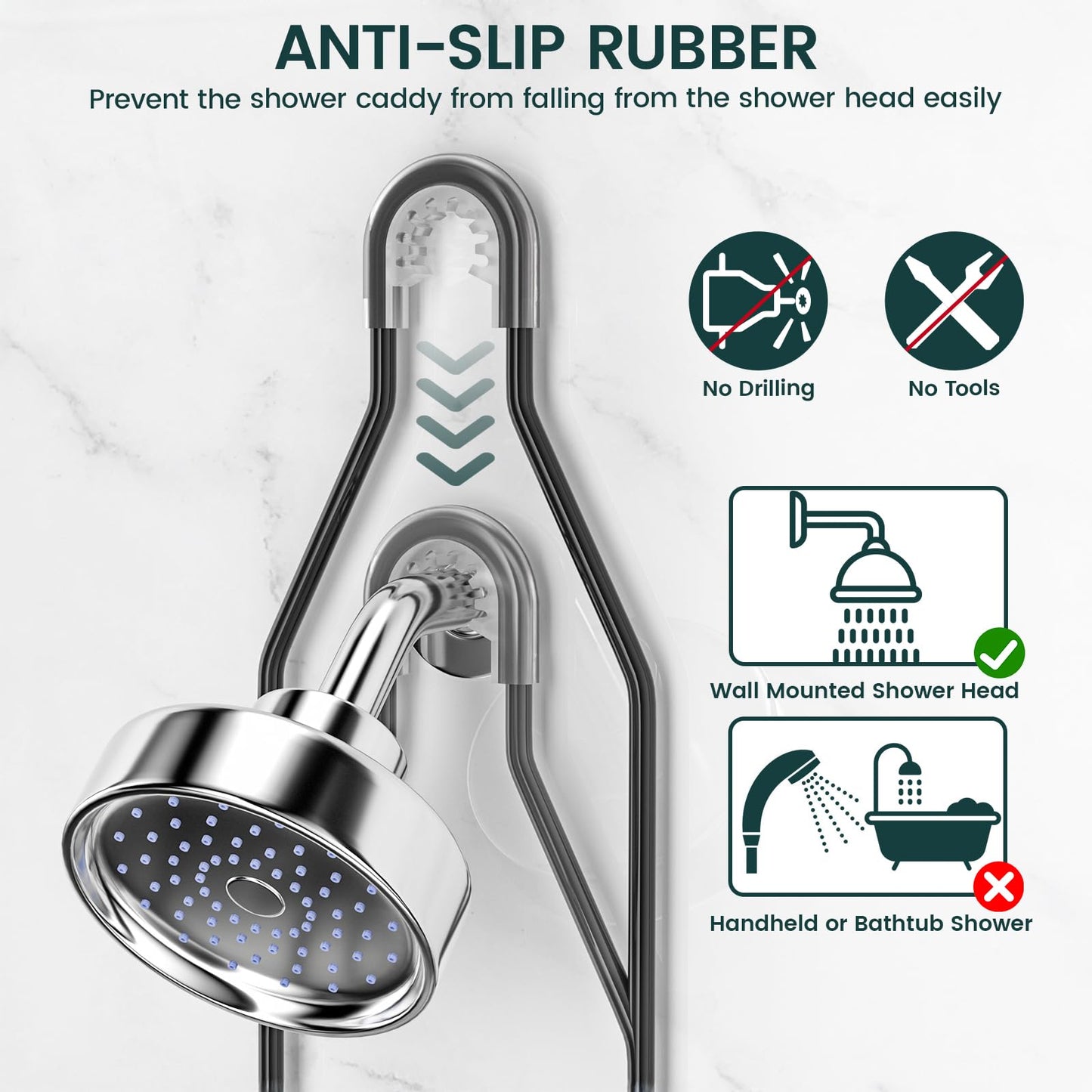 Shower Caddy Hanging Adjustable Shower Caddy, Rustproof Shower Organizer Extended Length Shower Caddies Over Shower Head with Hooks Soap Holder, Large Capacity Anti-Swing Bathroom Storage, Black