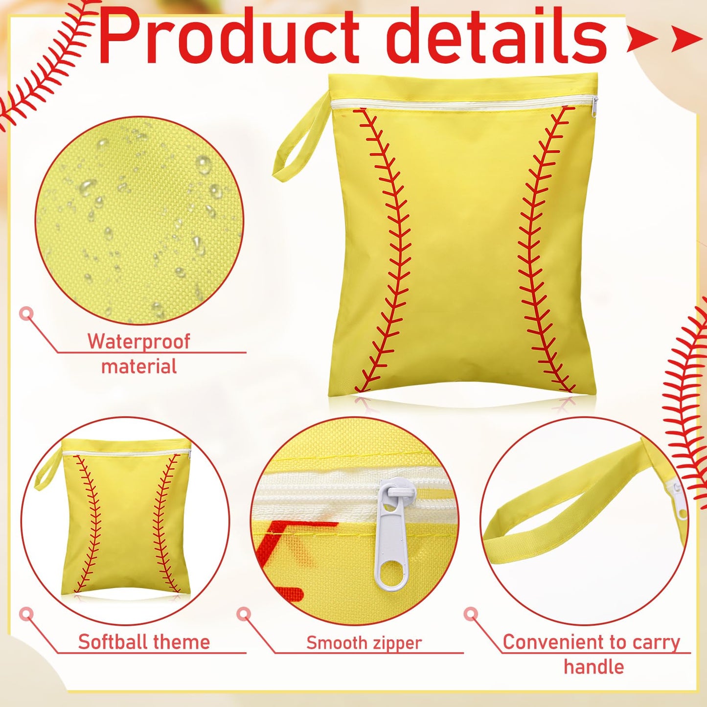 Ribbonlic 12 Pcs Softball Wet Dry Bag Gifts Bulk, Softball Team Wet Dry Bag with Handle Zipper, Beach Pool Waterproof Toiletry Organizing Pouches for Women Player Travel Team Gifts