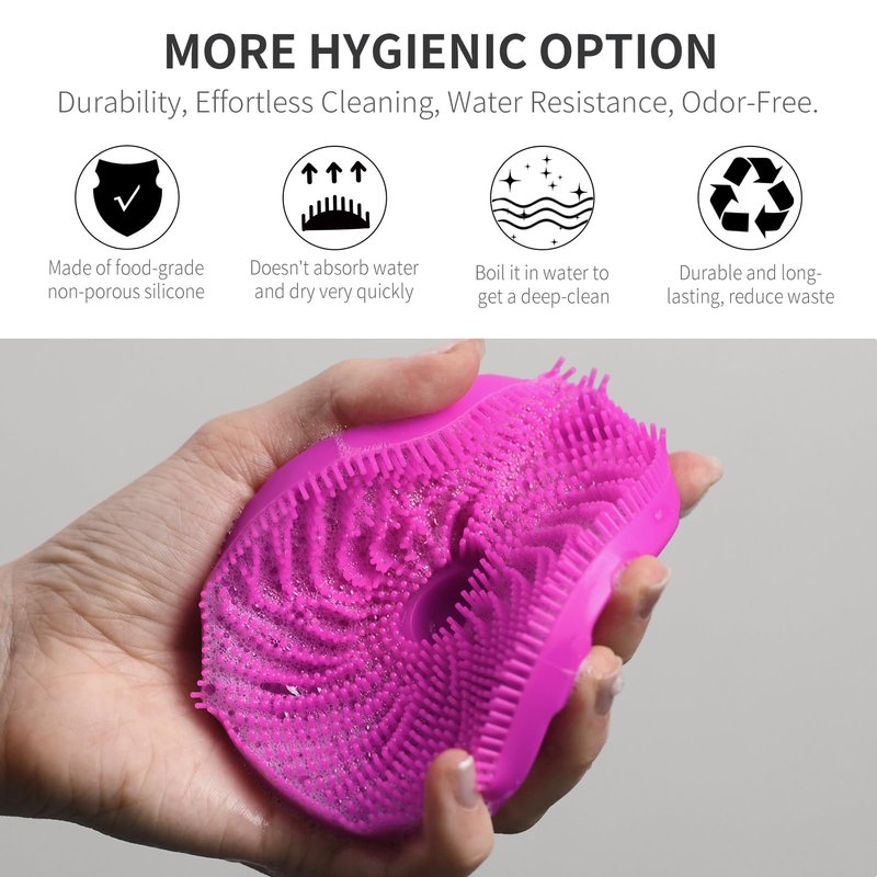 Silicone Body Scrubber 2 Pack, BEAUTAIL Gentle Bristles Shower Bath Brush, Lather Nicely, Soft Massage Body, More Hygienic Than Loofah, Gentle Exfoliating for Sensitive Skin, Purple+Black